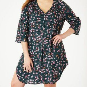 Dreams & Co Button-Front Sleepshirt, 4X, Black Floral